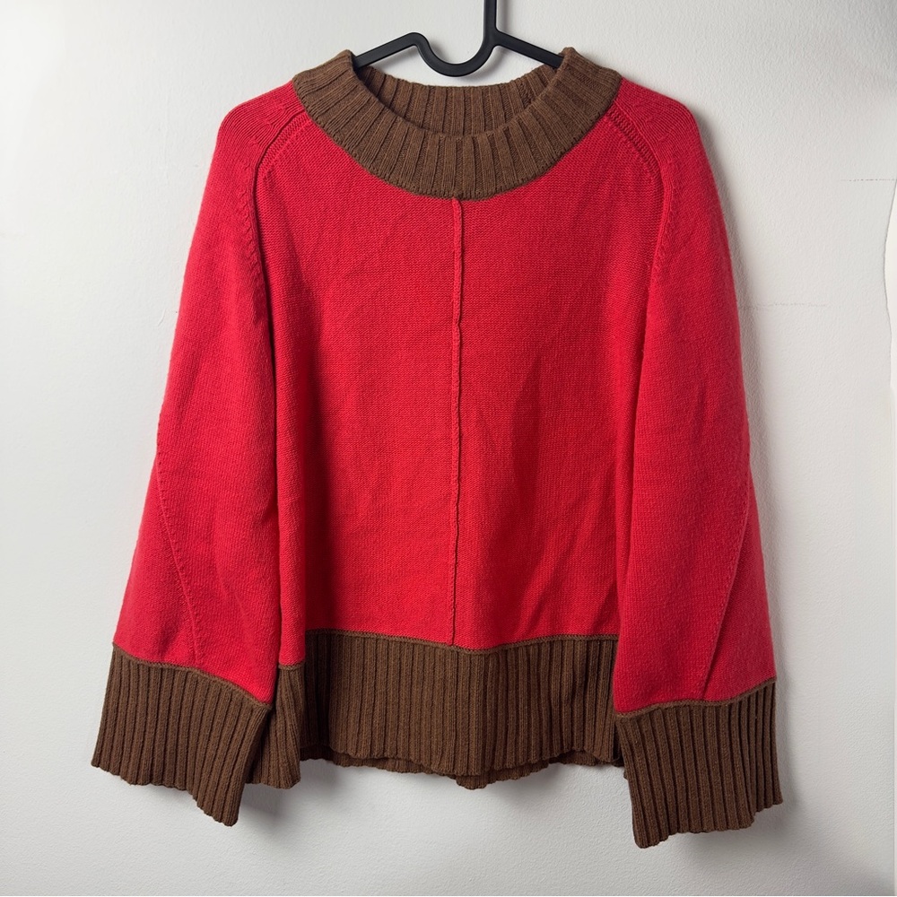 Anthropologie Maeve Chandler Sweater NWT Red Brown Oversized Boxy Knit XXS